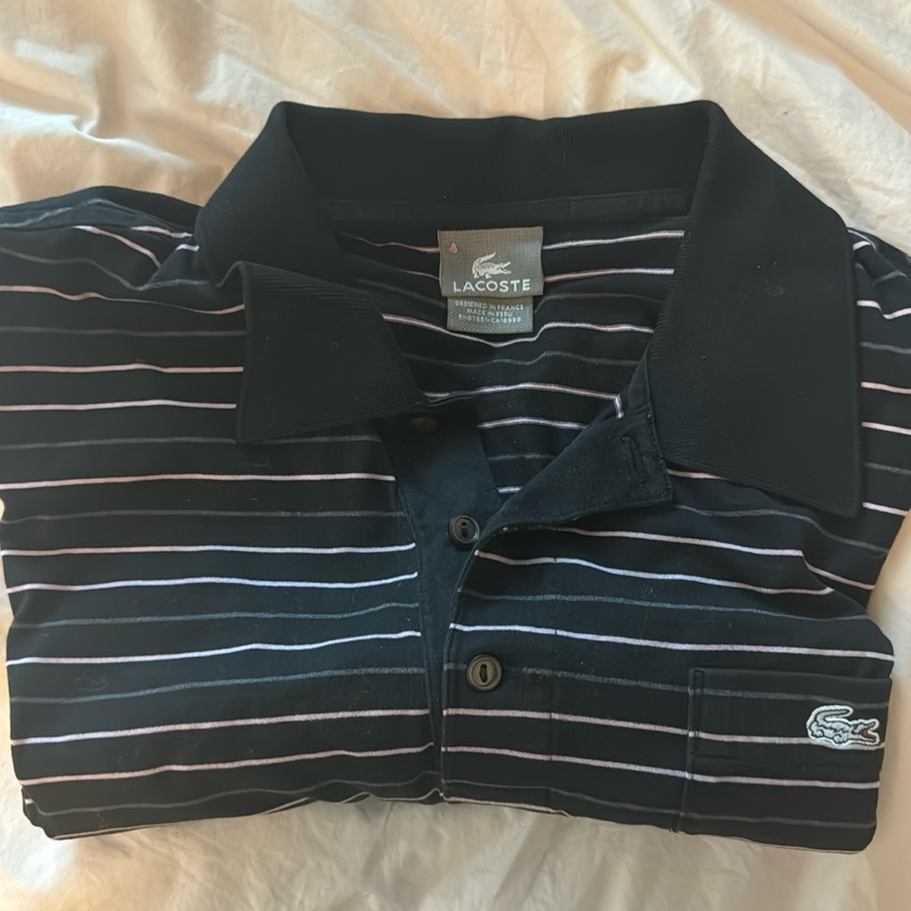 Black striped men’s Lacoste polo size 4
